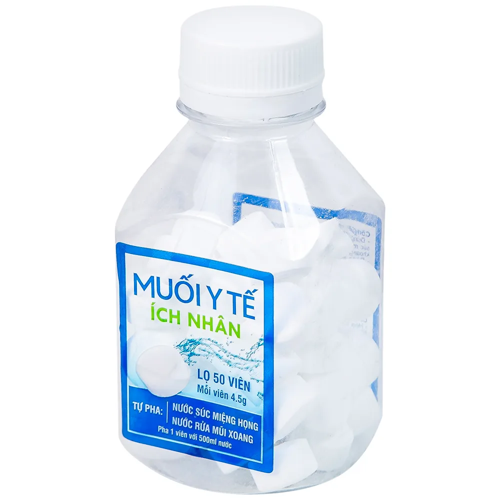 Hình ảnh Muối Y Tế Ích Nhân dùng pha nước súc miệng họng, rửa mũi (50 viên x 4.5g)