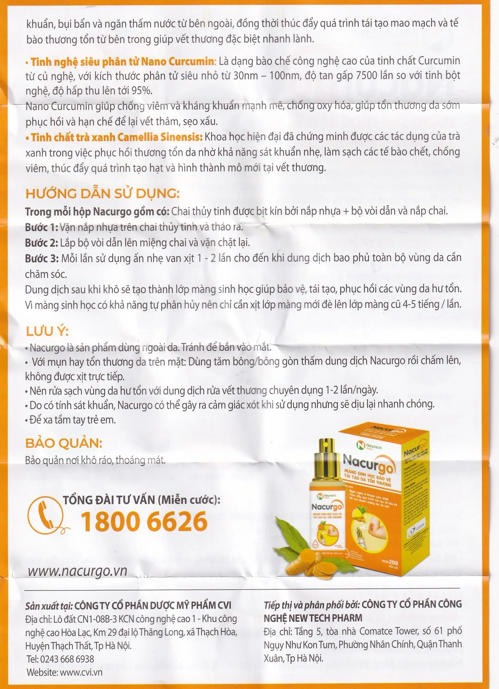 Hình ảnh Dung dịch xịt Nacurgo Đại Bắc tạo màng sinh học tái tạo da tổn thương (30ml)