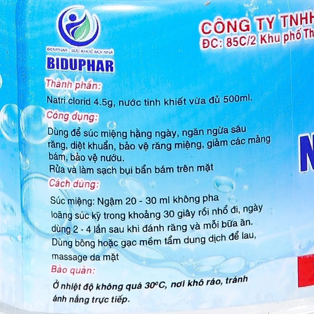 Hình ảnh Nước muối sinh lý Biduphar Natri Clorid 0.9% dùng để súc miệng hằng ngày (20 chai)