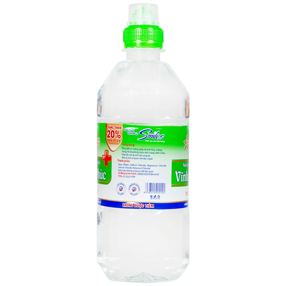 Hình ảnh Nước muối Vĩnh Phúc Natriclorid 0.9% Smiles làm sạch răng, khử mùi hôi khoang miệng (600ml)
