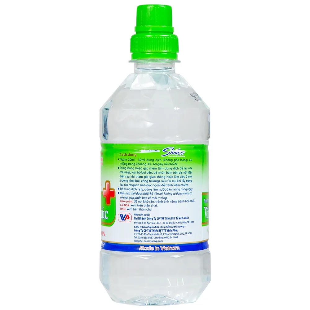 Hình ảnh Nước muối Vĩnh Phúc Natriclorid 0.9% làm sạch răng, khử mùi hôi khoang miệng (500ml)