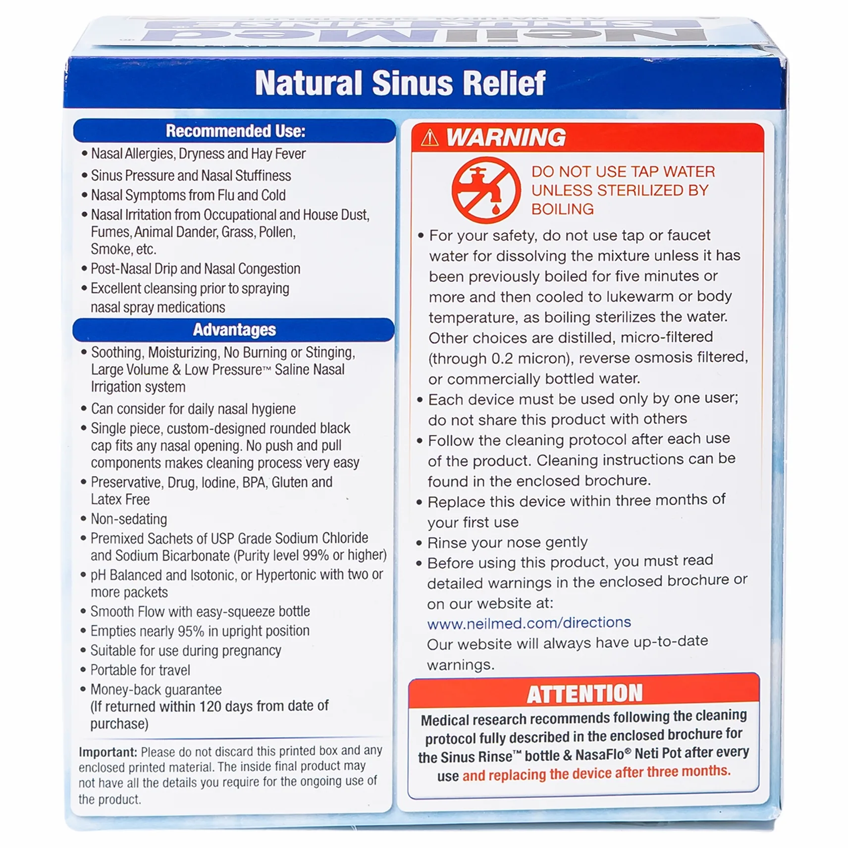 Hình ảnh Bộ dụng cụ 1 bình + 60 gói bột rửa mũi NeilMed Sinus Rinse làm sạch và ngăn ngừa chứng viêm mũi dị ứng