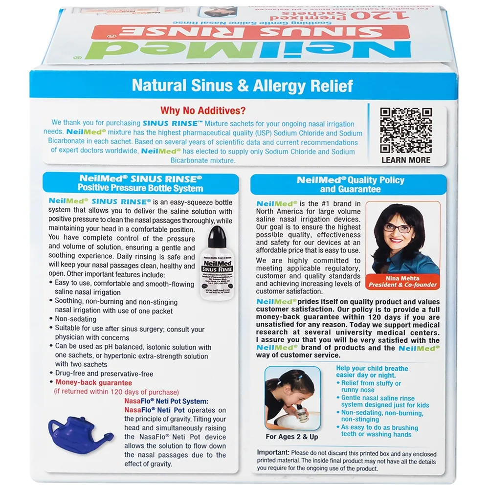 Hình ảnh Muối rửa mũi Neilmed Sinus Rinse Kids giảm và ngăn ngừa các chứng viêm mũi dị ứng cho trẻ (120 gói)