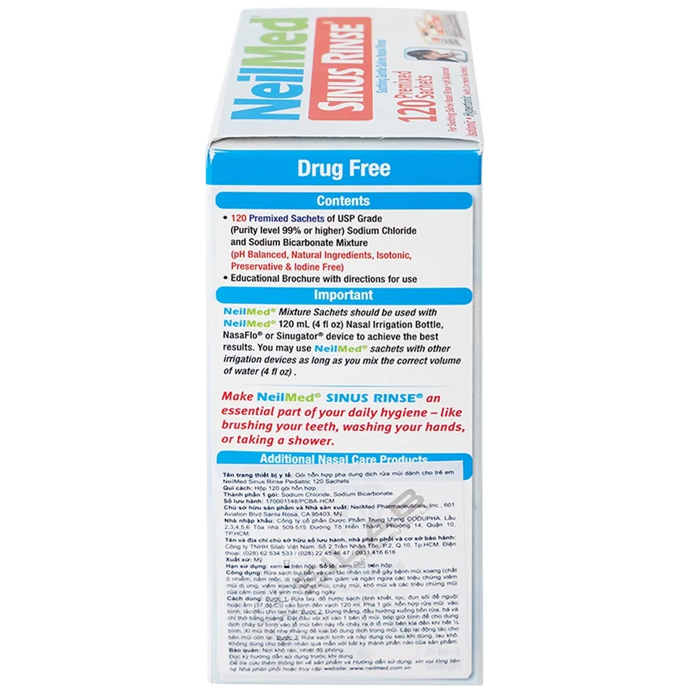 Hình ảnh Muối rửa mũi Neilmed Sinus Rinse Kids giảm và ngăn ngừa các chứng viêm mũi dị ứng cho trẻ (120 gói)