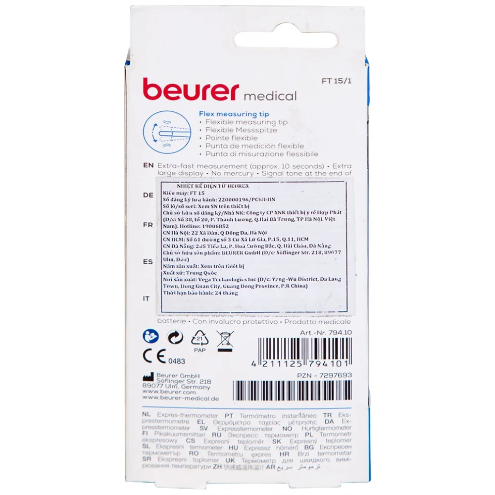 Hình ảnh Nhiệt kế đầu mềm Beurer FT15 đo nhiệt độ nhanh trong khoảng 10 giây
