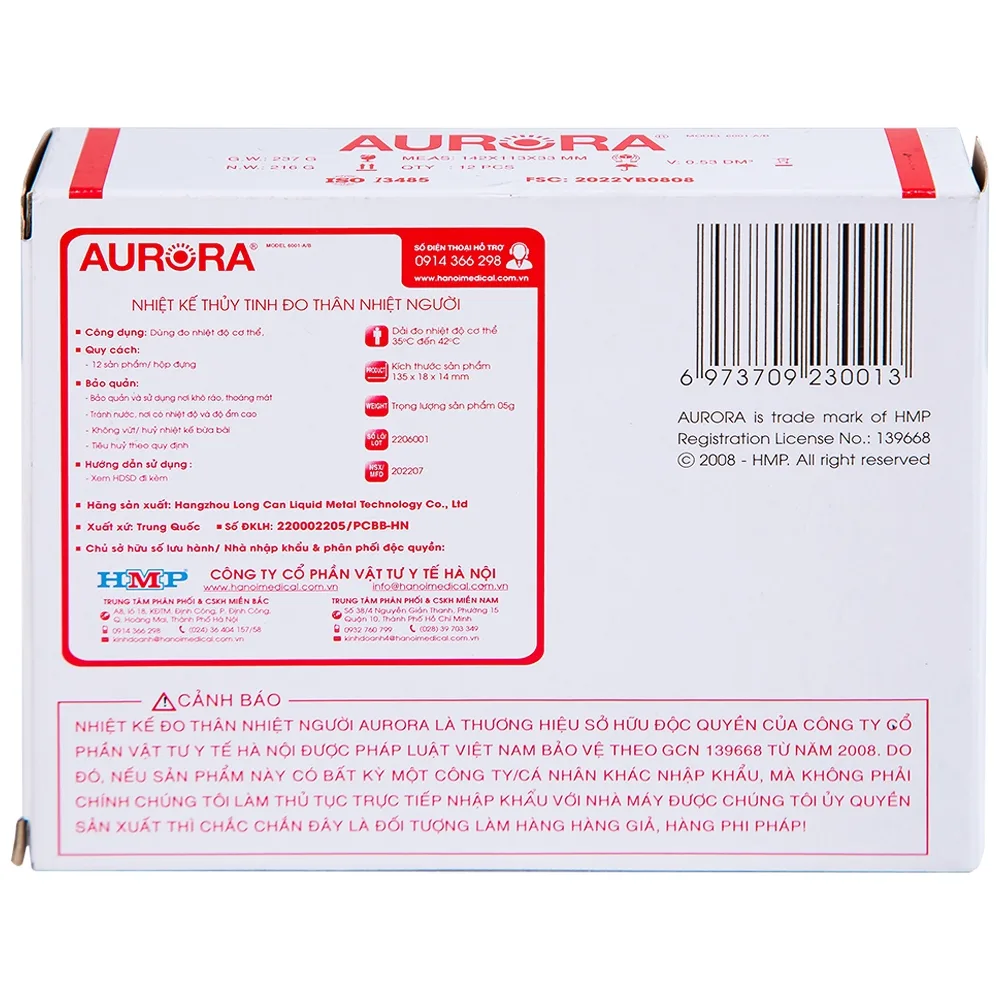 Hình ảnh Nhiệt kế thủy tinh Aurora HMP 6001-A/B đo thân nhiệt có vạch chia độ rõ nét (12 Cái)
