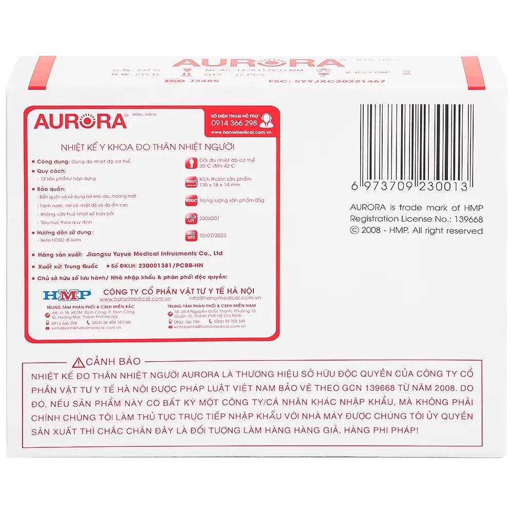Hình ảnh Nhiệt kế y khoa Aurora CRW-23 đo nhiệt độ cơ thể (12 cái)