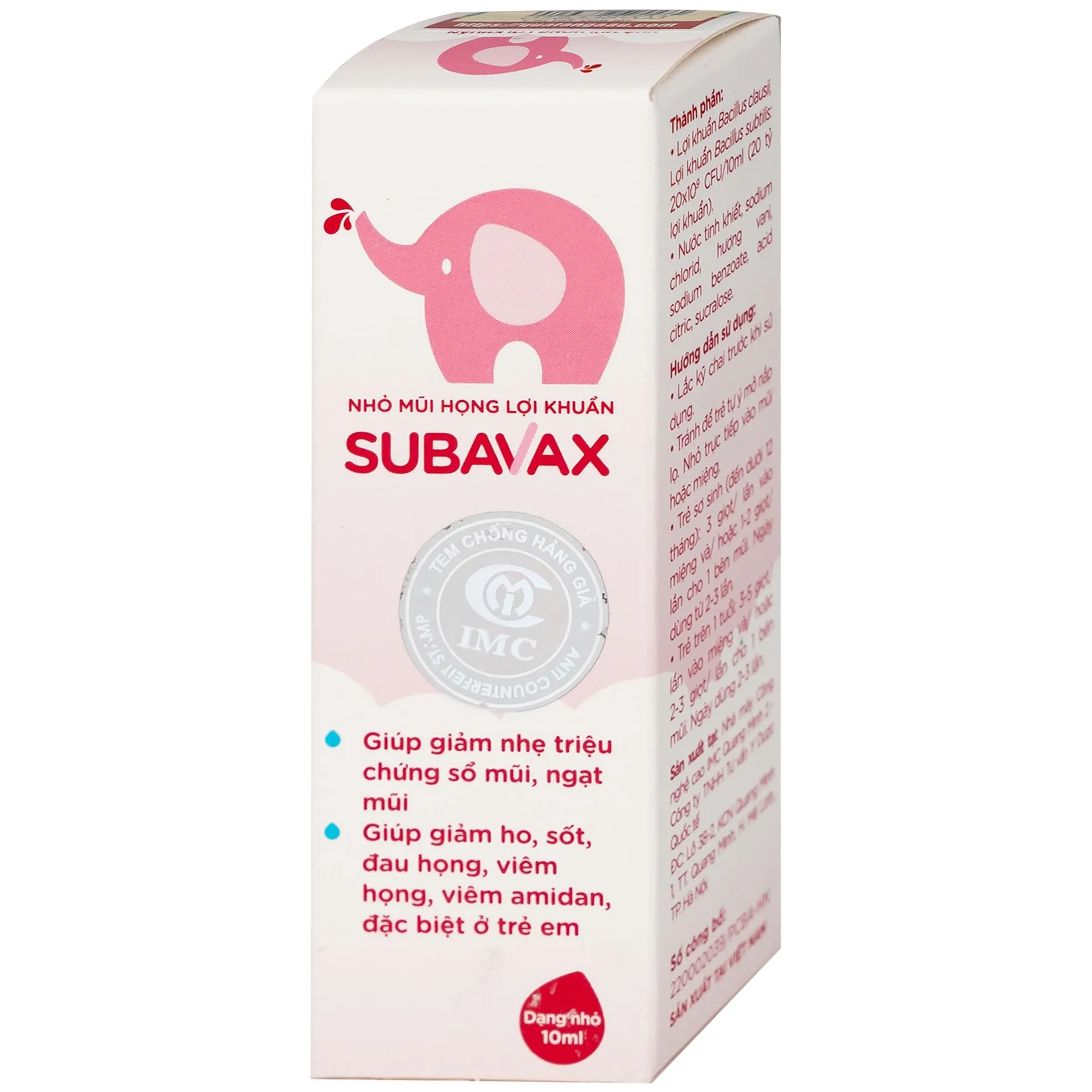 Hình ảnh Nhỏ mũi họng lợi khuẩn Subavax 10ml Á Âu tăng sức đề kháng niêm mạc đường hô hấp trên