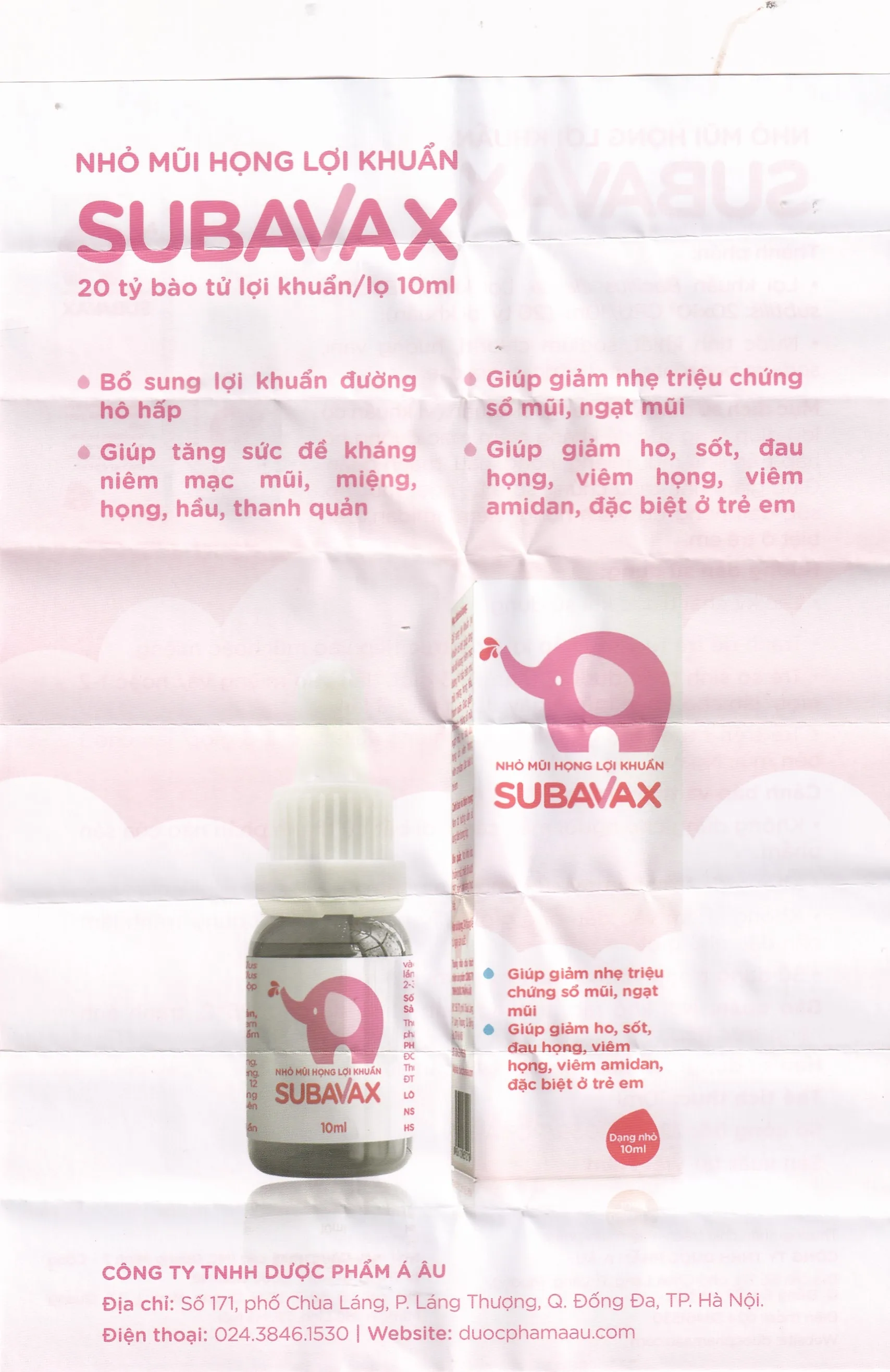 Hình ảnh Nhỏ mũi họng lợi khuẩn Subavax 10ml Á Âu tăng sức đề kháng niêm mạc đường hô hấp trên