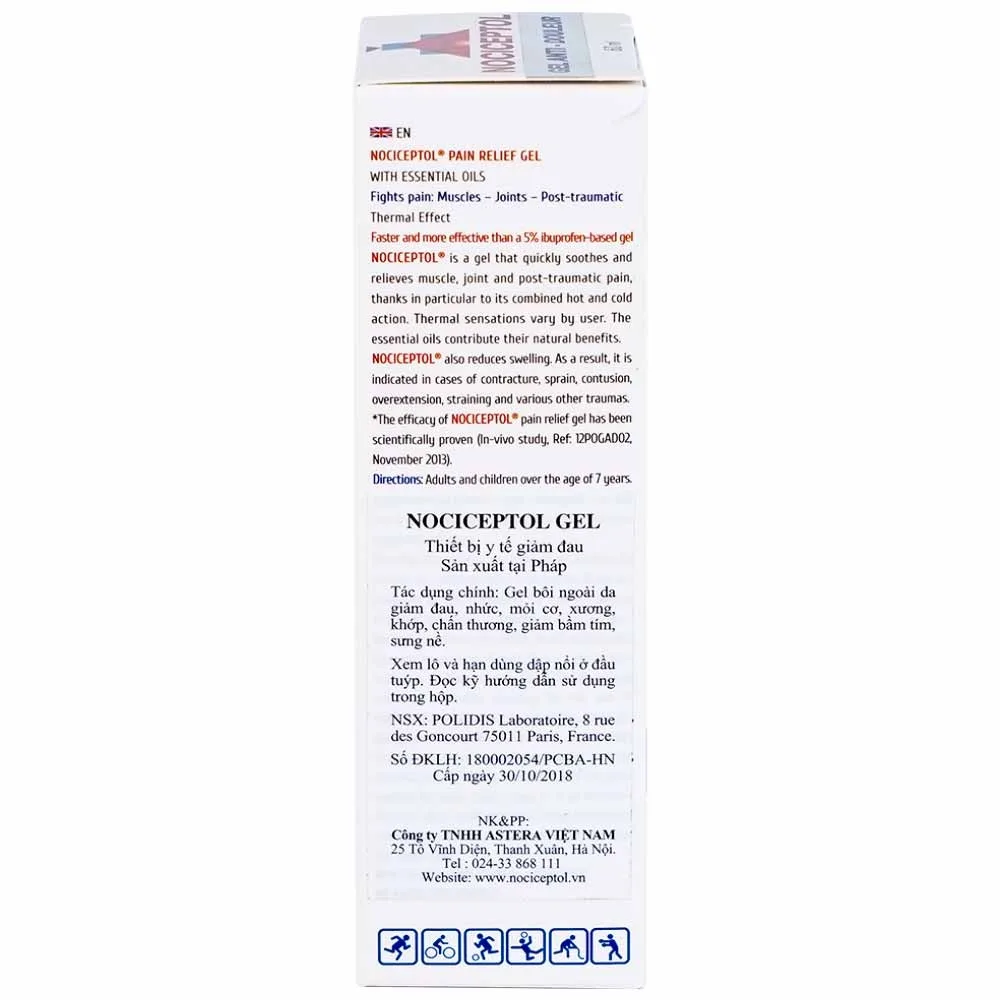 Hình ảnh Gel bôi ngoài da Nociceptol Gel giảm đau, nhức, mỏi cơ, xương, khớp, chấn thương, giảm bầm tím, sưng nề (60ml)
