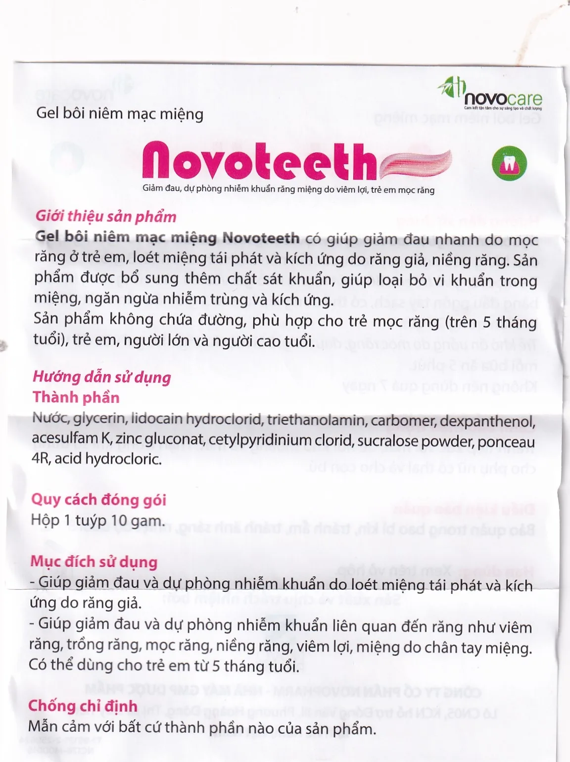 Hình ảnh Gel bôi niêm mạc miệng Novoteeth 10g Novocare giảm đau, dự phòng nhiễm khuẩn răng miệng do trẻ mọc răng