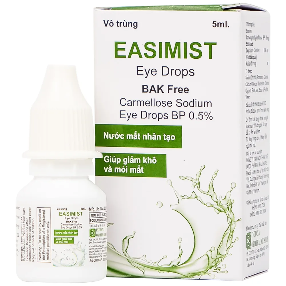 Hình ảnh Nước mắt nhân tạo Easimist Eye Drops Indiana Ophthalmics giúp giảm khô và mỏi mắt (5ml)