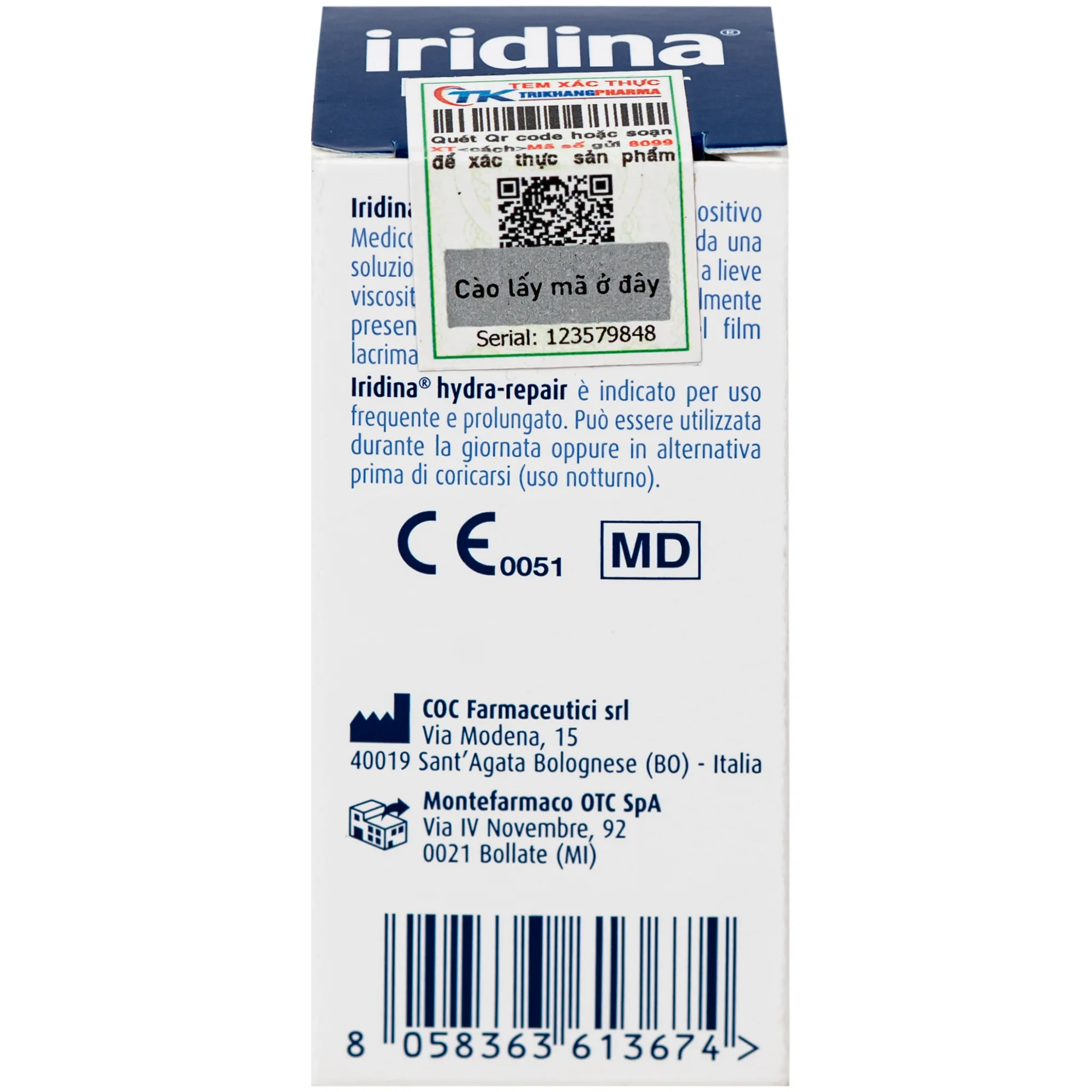 Hình ảnh Nước mắt nhân tạo Iridina hydra-repair Giảm Kích Ứng, khô mắt, bảo vệ và phục hồi nhãn cầu (10ml)