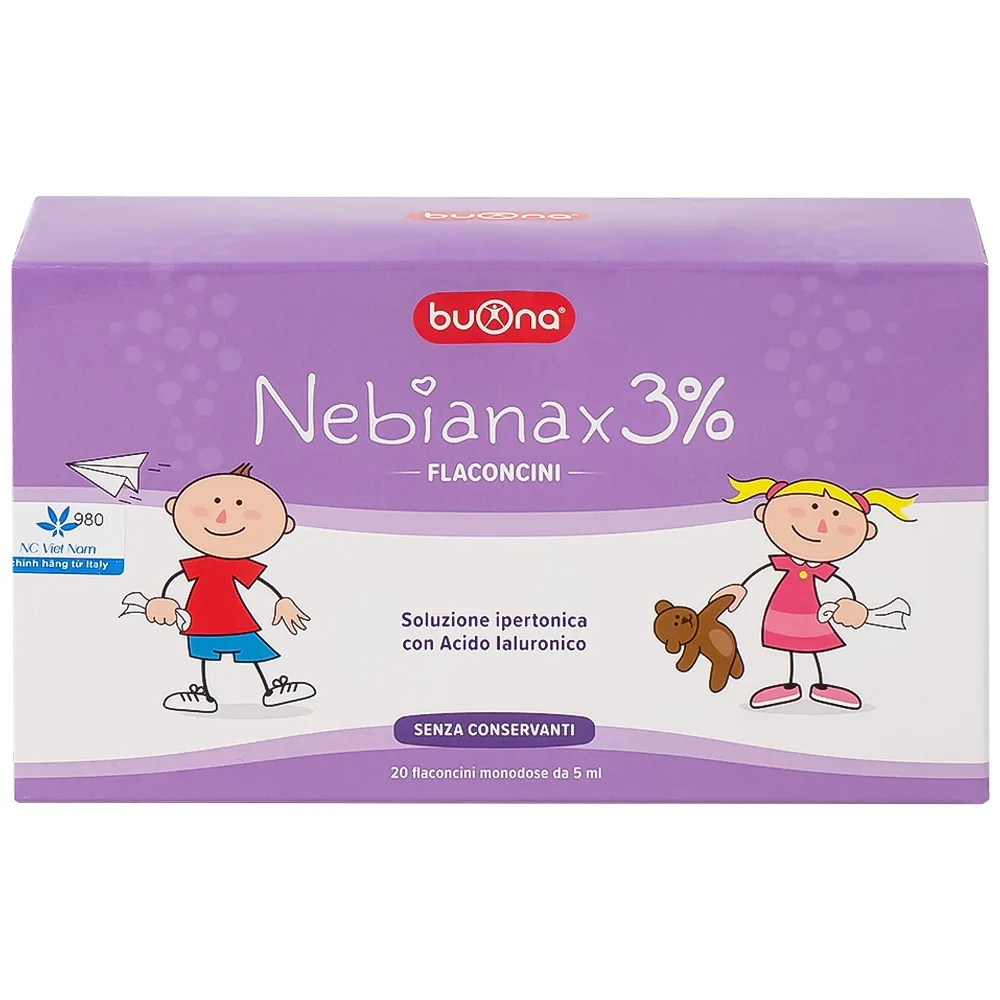 Hình ảnh Dung dịch muối ưu trương nhỏ mũi Buona Nebianax 3% làm loãng dịch nhầy ở mũi (20 ống)