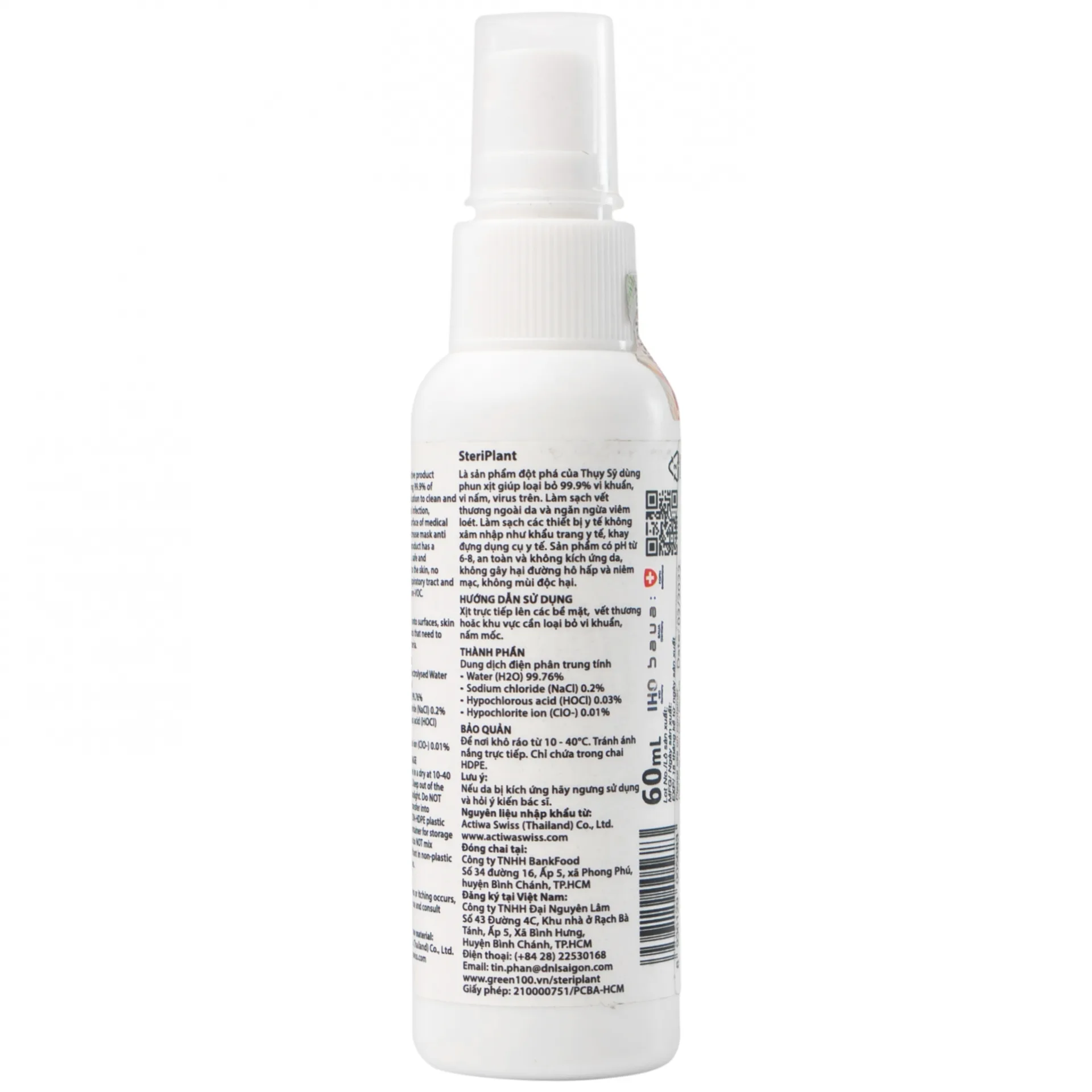 Hình ảnh Nước xịt khuẩn Steriplant 60ml làm sạch vết thương ngoài da và ngăn ngừa viêm loét