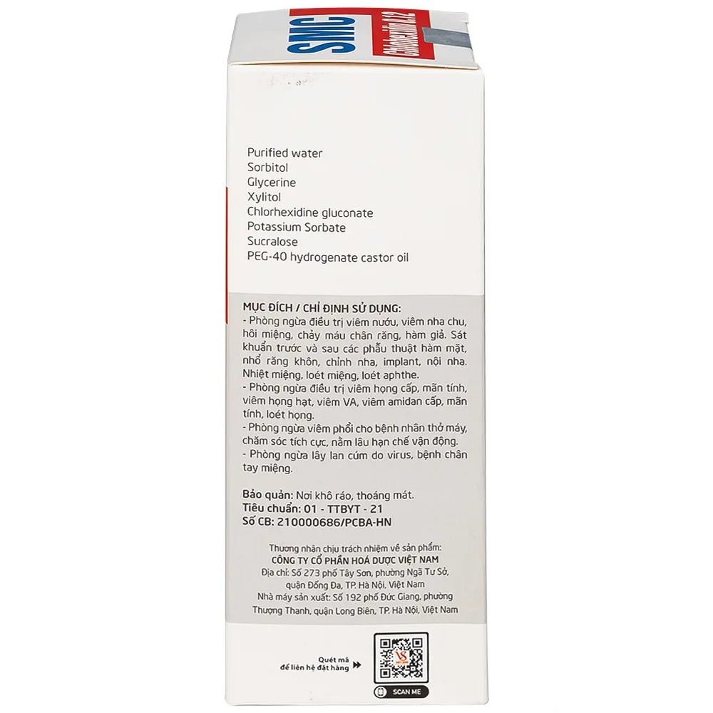 Hình ảnh Nước súc miệng SMC Chlohexidin 0.12 Việt Sinh Pharma phòng ngừa và điều trị viêm nướu, viêm nha chu (350ml)