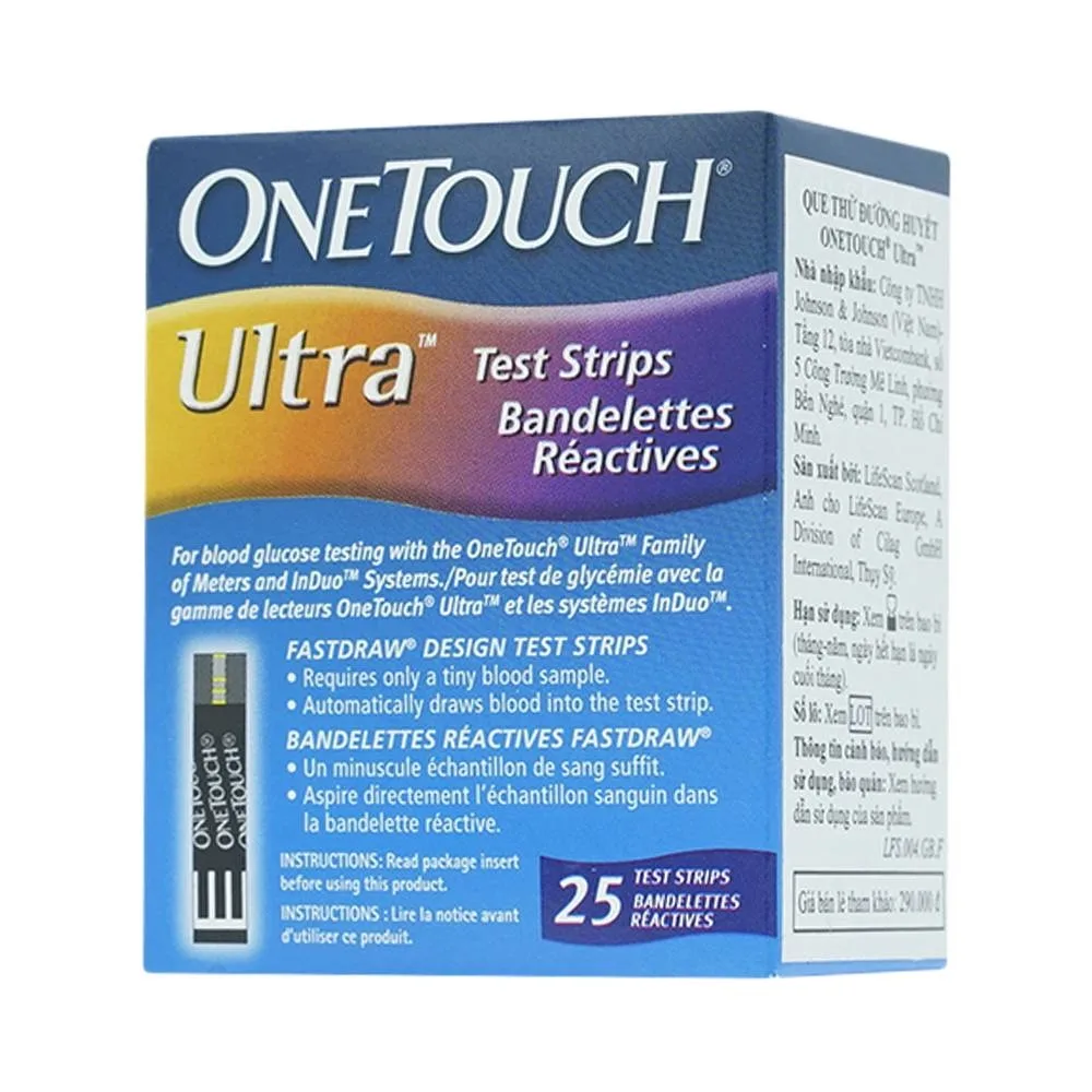Hình ảnh Que thử đường huyết Onetouch Ultra dùng để lấy máu và cho kết quả nhanh chóng (25 cái)