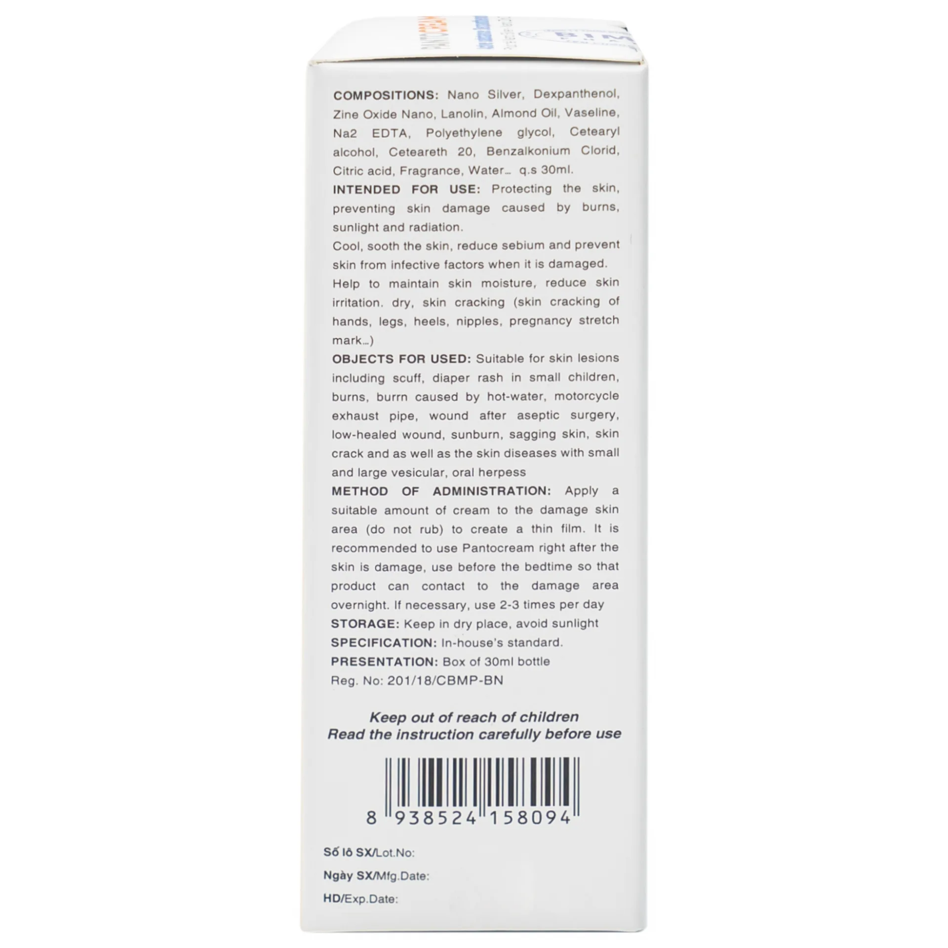 Hình ảnh Kem Panto Cream Nano Silver - ZinC đặc trị bỏng (30ml)
