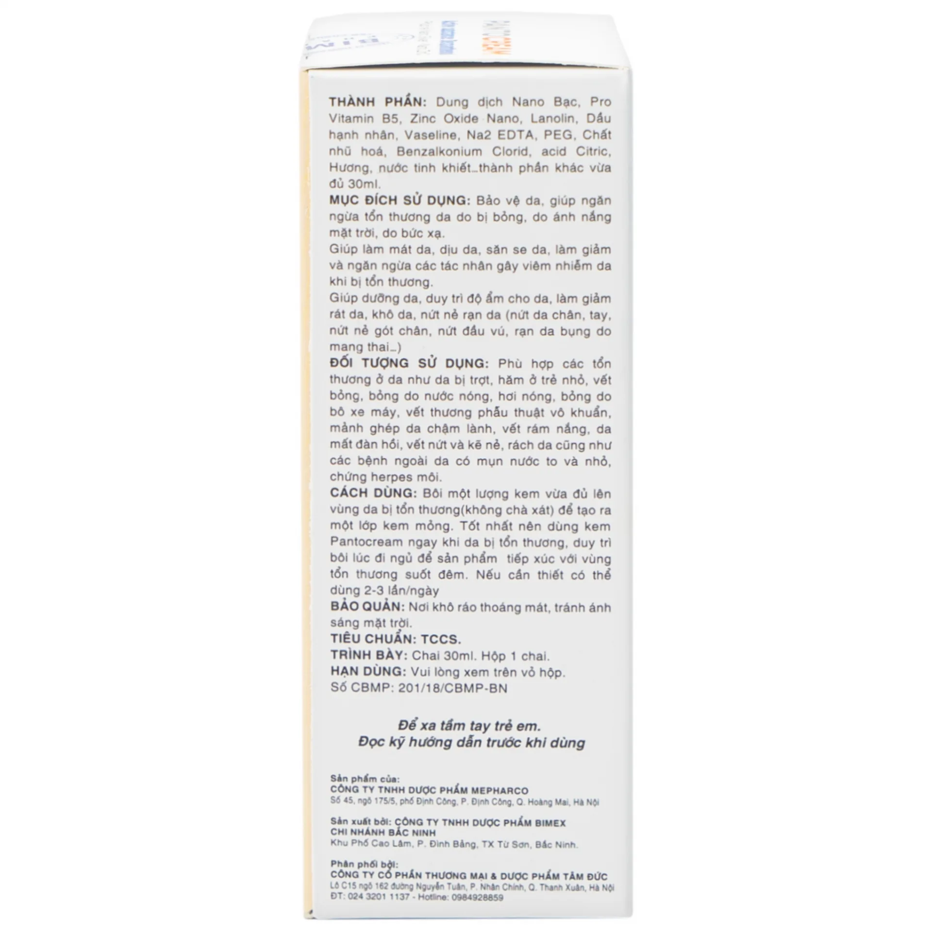 Hình ảnh Kem Panto Cream Nano Silver - ZinC đặc trị bỏng (30ml)