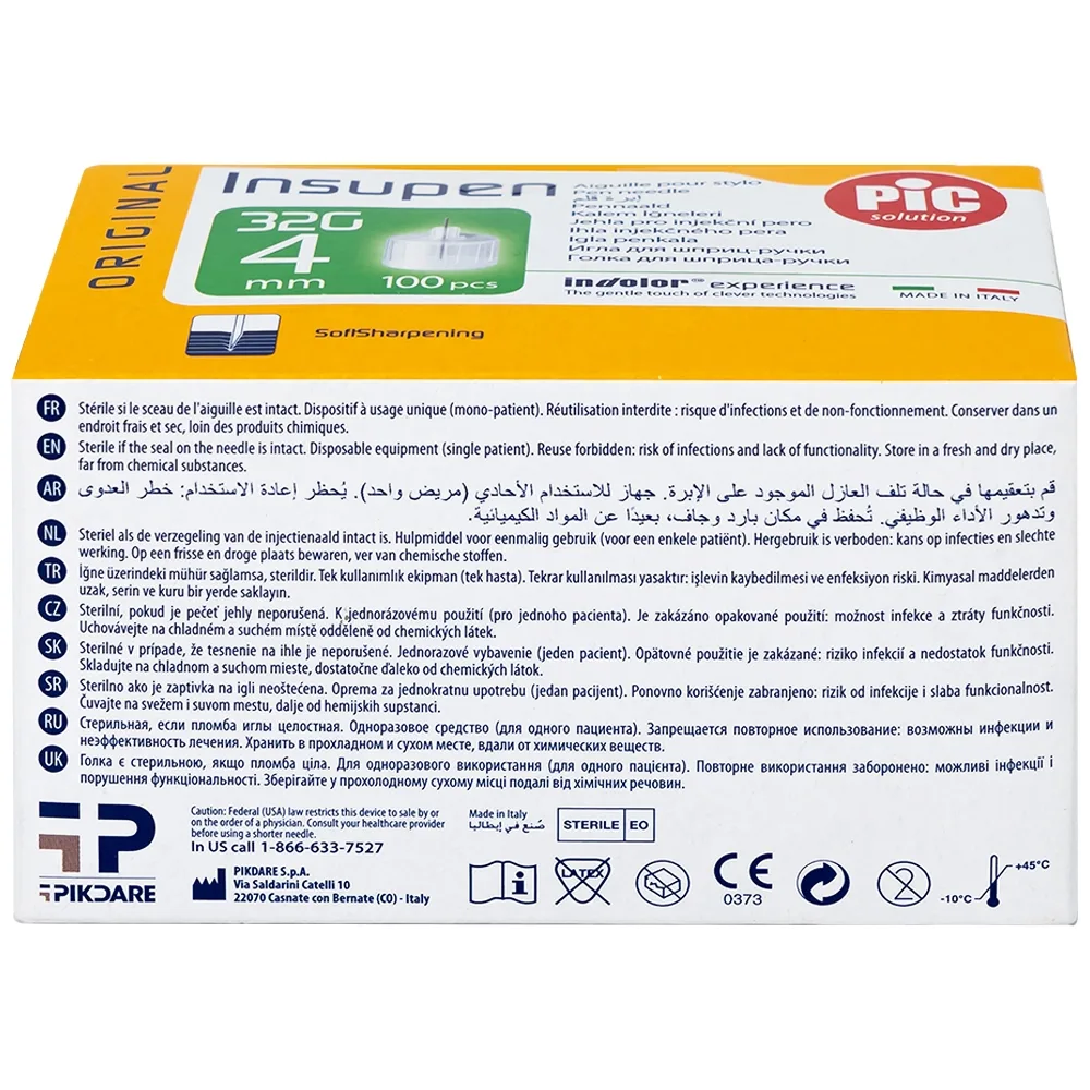 Hình ảnh Đầu kim tiêm tiểu đường PIC Insupen Original dùng để gắn vào đầu bút tiêm insulin (100 Cái)