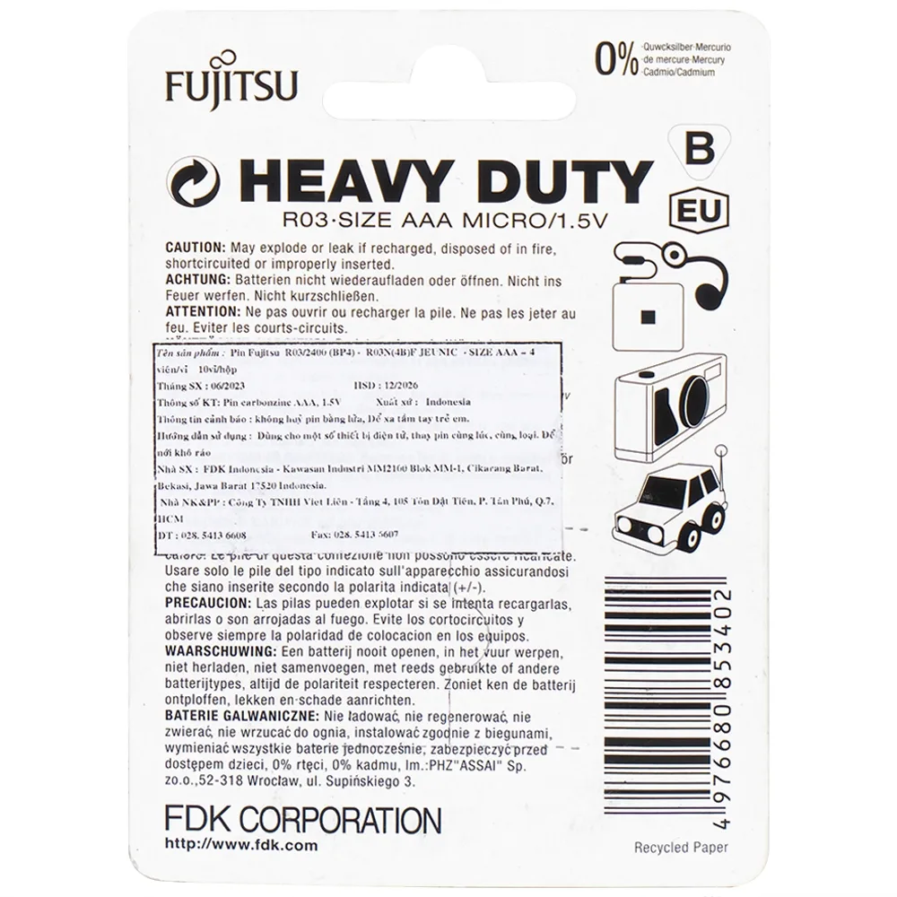 Hình ảnh Pin Fujitsu R03/2400(BP4) AAA dùng được cho đồng hồ, remote, đèn pin (Vỉ 4 cục)