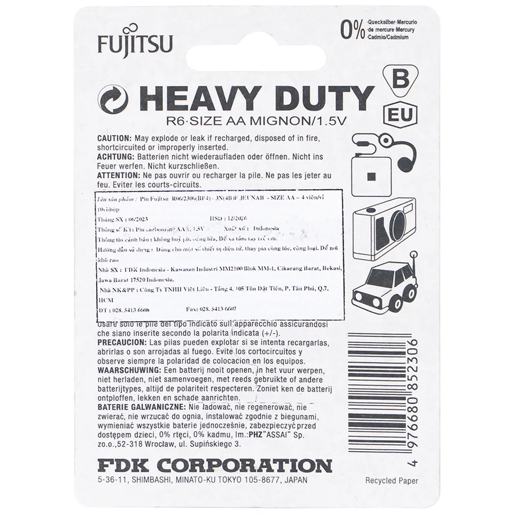 Hình ảnh Pin FuJitsu R06/2300(BP4) AA bền, an toàn cho sức khỏe (4 cục)