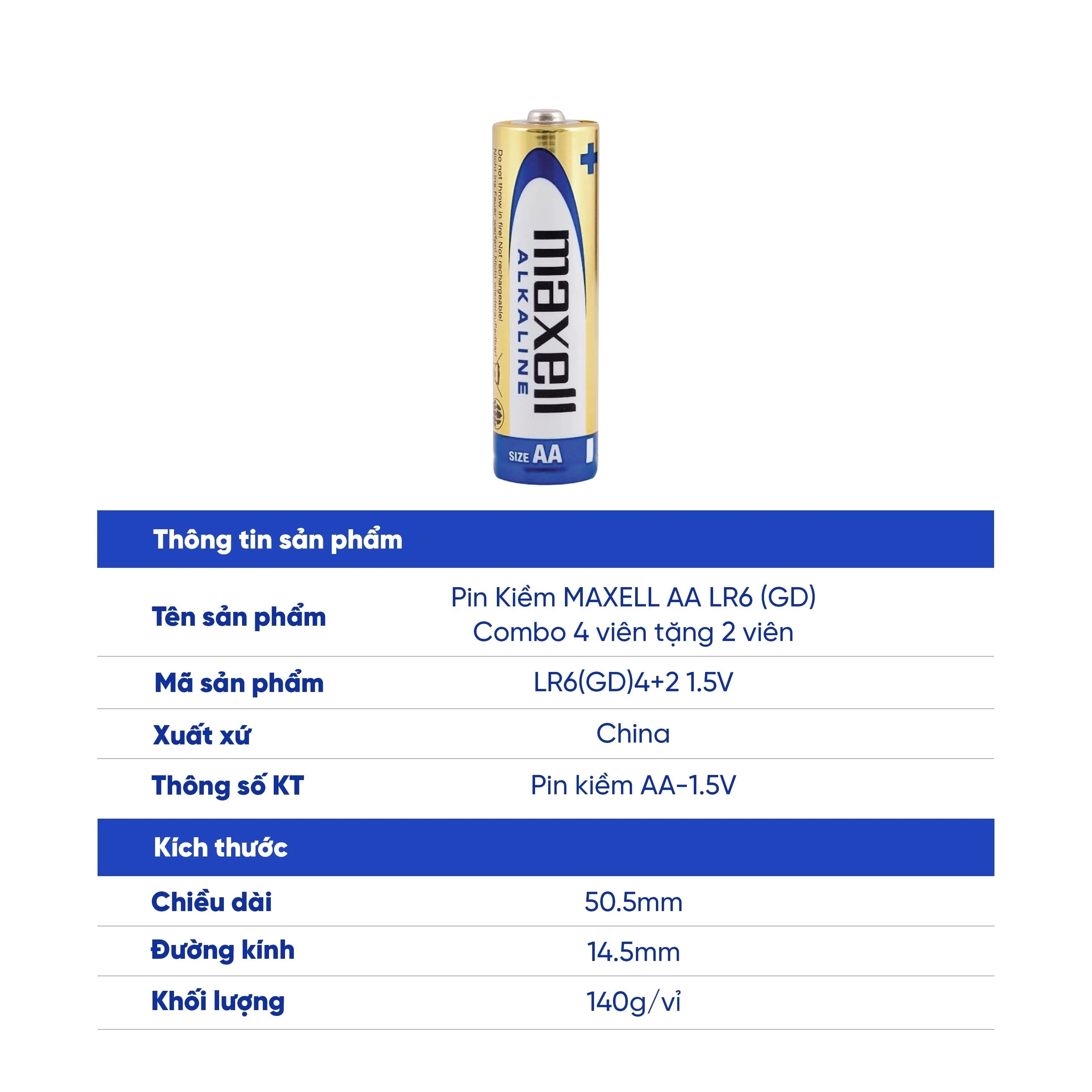 Hình ảnh Pin kiềm Maxell super alkaline AA LR6(GD) (vỉ 6 viên) dùng cho các thiết bị điện tử