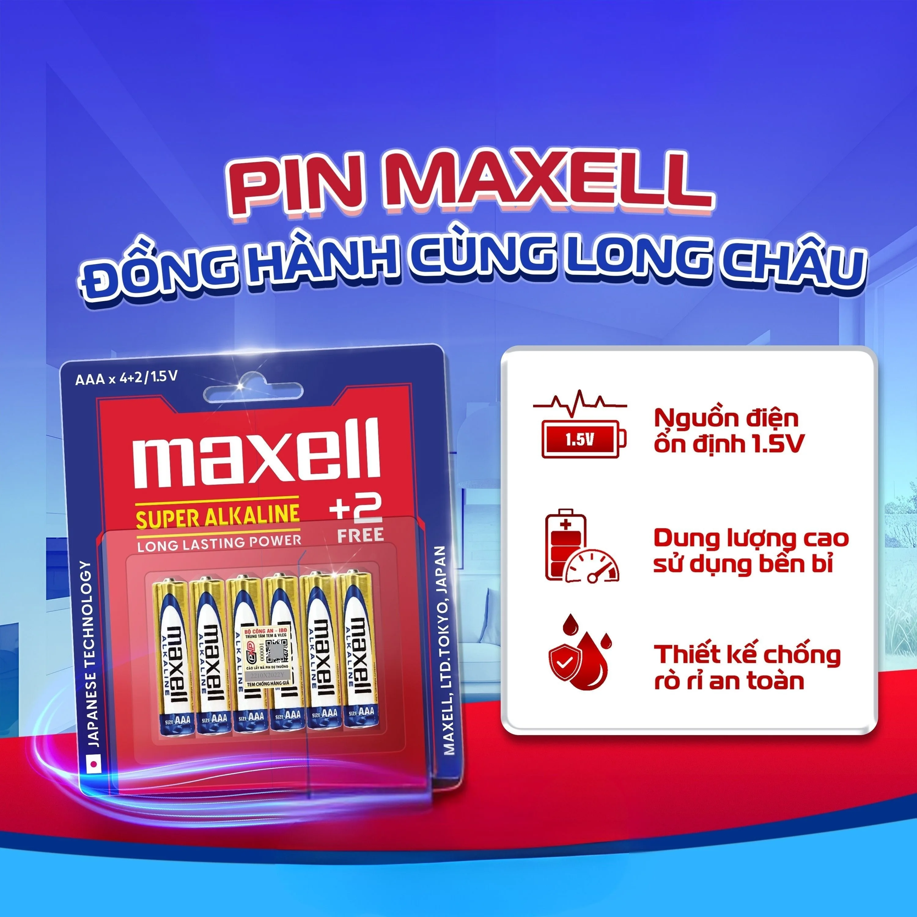 Hình ảnh Pin kiềm Maxell super alkaline AAA LR3(GD) (vỉ 6 viên) dùng cho các thiết bị điện tử