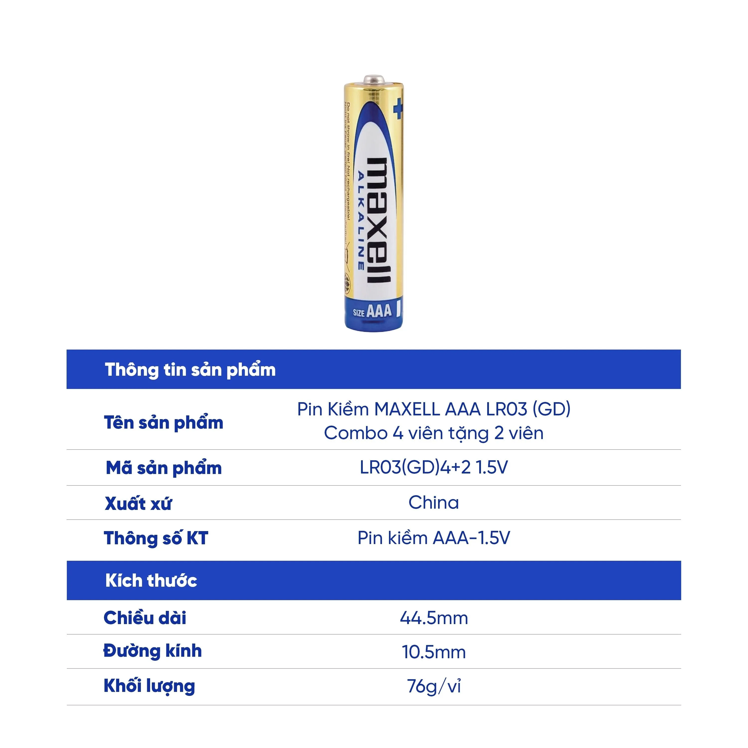 Hình ảnh Pin kiềm Maxell super alkaline AAA LR3(GD) (vỉ 6 viên) dùng cho các thiết bị điện tử
