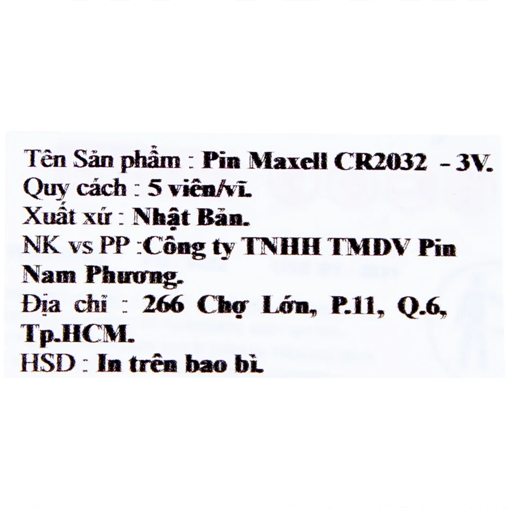 Hình ảnh Pin Maxell lithium CR2032 (20 vỉ x 5 viên) dùng cho các thiết bị điện tử