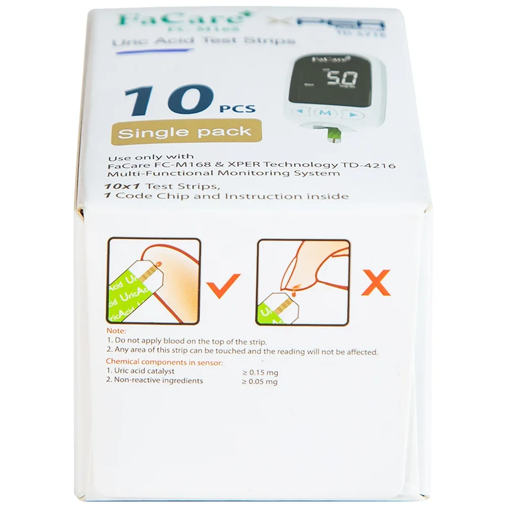 Hình ảnh Que thử Axit Uric (Gout) FaCare FCM168 dùng để lấy máu (10 cái)