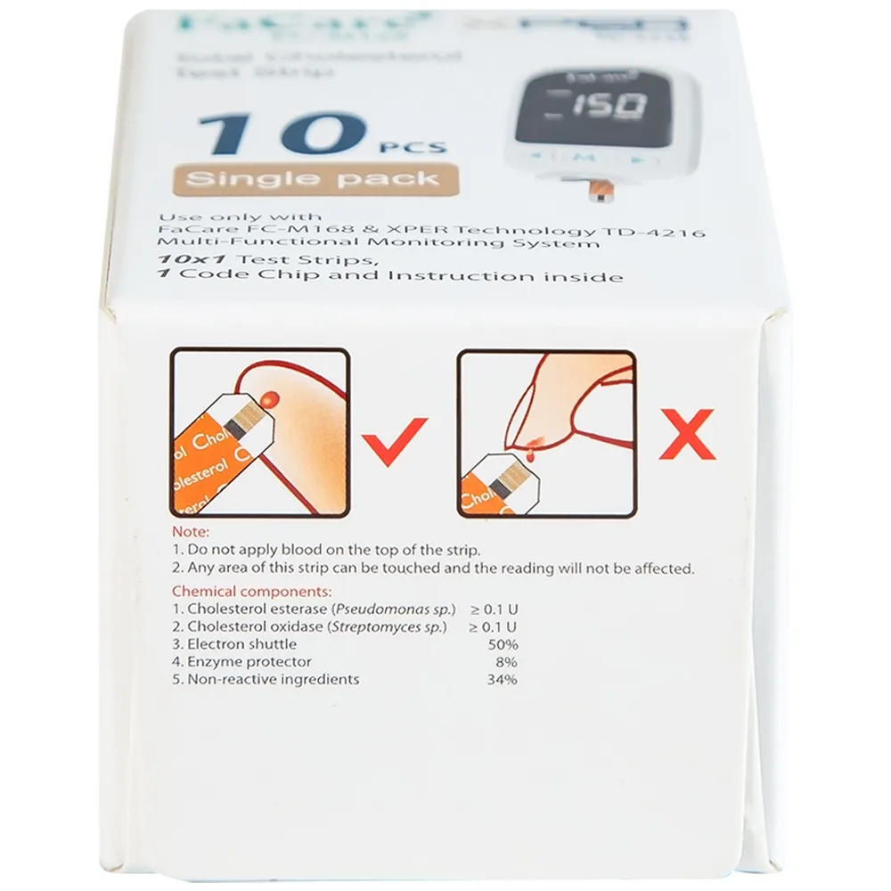 Hình ảnh Que thử Cholesterol FaCare FC-M168 kiểm tra nồng độ cholesterol (10 cái)