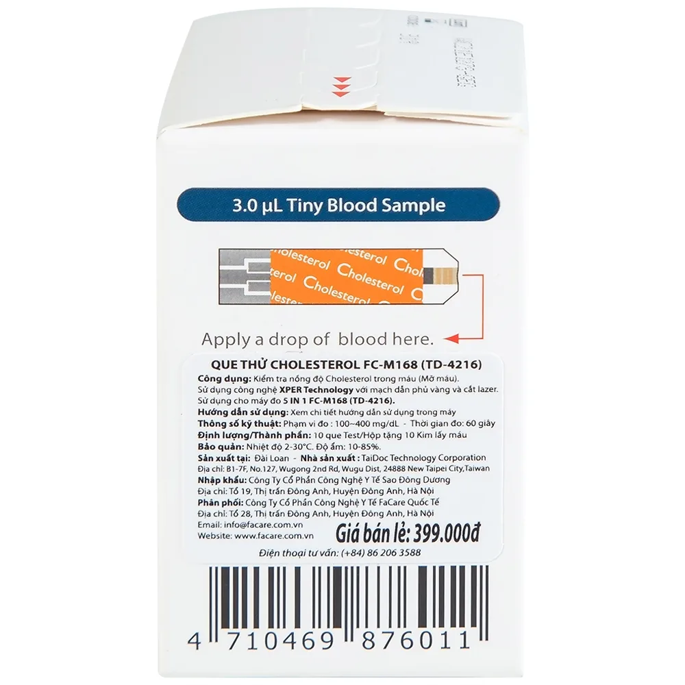Hình ảnh Que thử Cholesterol FaCare FC-M168 kiểm tra nồng độ cholesterol (10 cái)