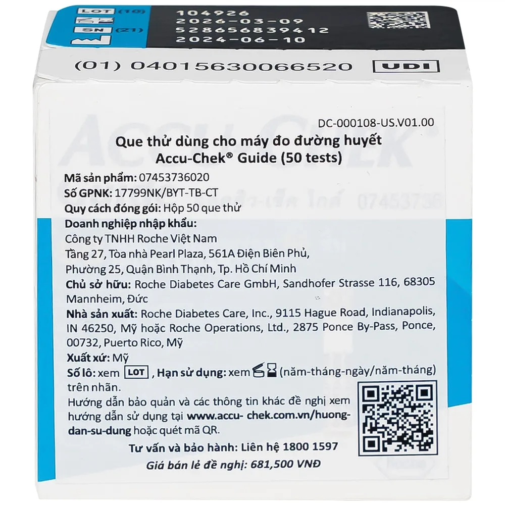 Hình ảnh Que thử dùng cho máy đo đường huyết Accu-Chek Guide (50 que)