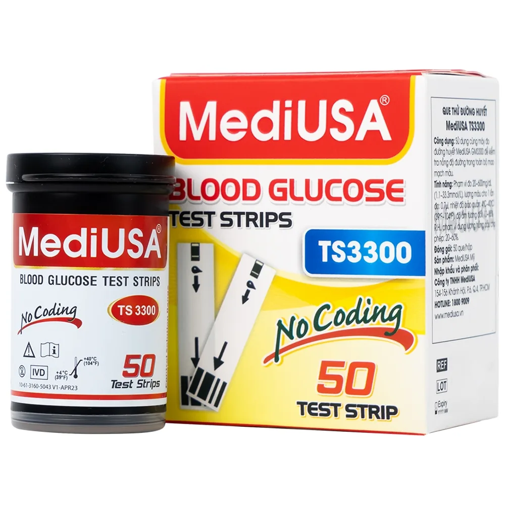 Hình ảnh Que thử đường huyết MediUSA TS3300 sử dụng cùng máy đo đường huyết MediUSA GM3300 (50 que)