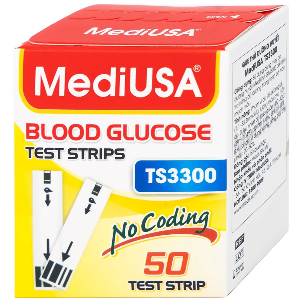 Hình ảnh Que thử đường huyết MediUSA TS3300 sử dụng cùng máy đo đường huyết MediUSA GM3300 (50 que)