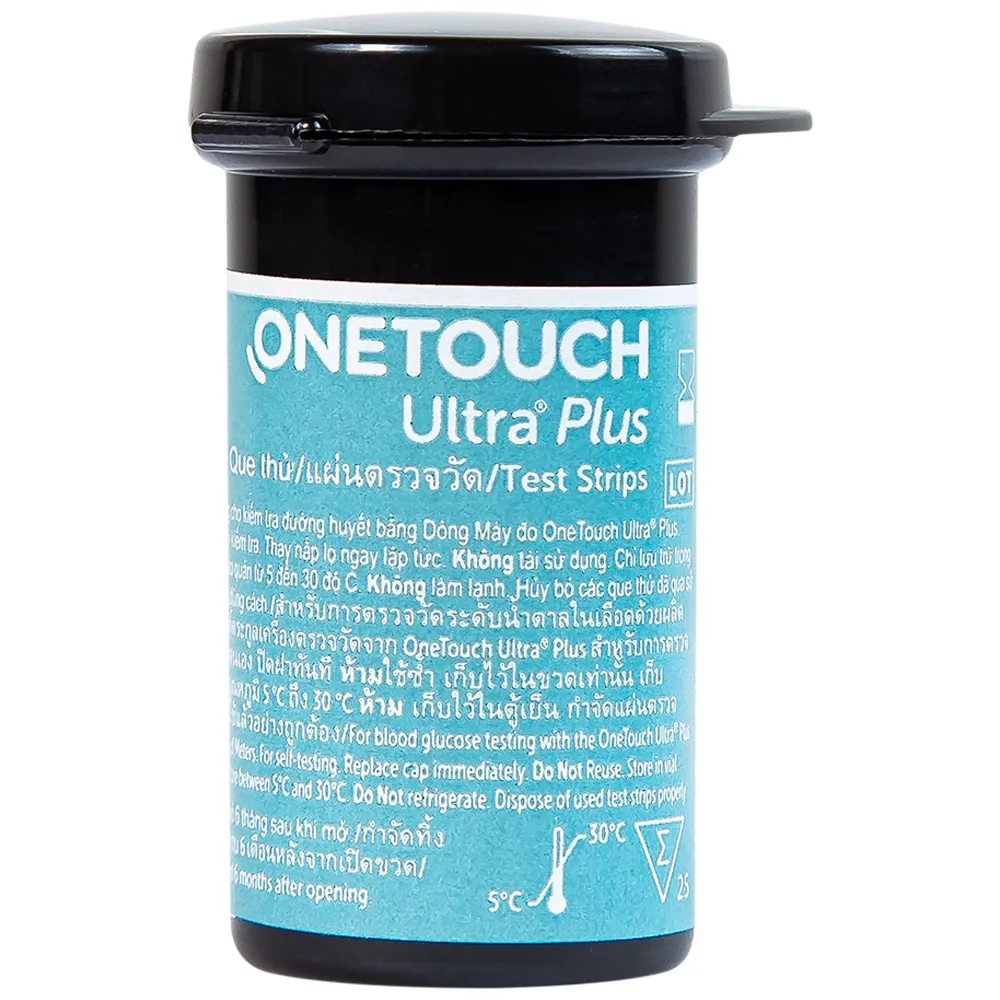 Hình ảnh Que thử đường huyết Onetouch Ultra Plus Test Strips dùng để đo chỉ số đường huyết người bệnh tiểu đường (25 cây)