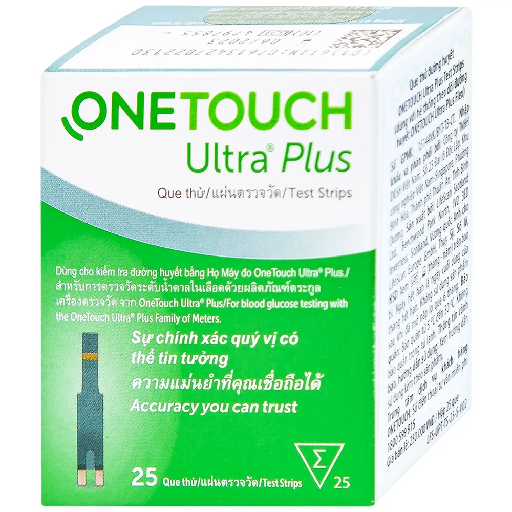 Hình ảnh Que thử đường huyết Onetouch Ultra Plus Test Strips dùng để đo chỉ số đường huyết người bệnh tiểu đường (25 cây)