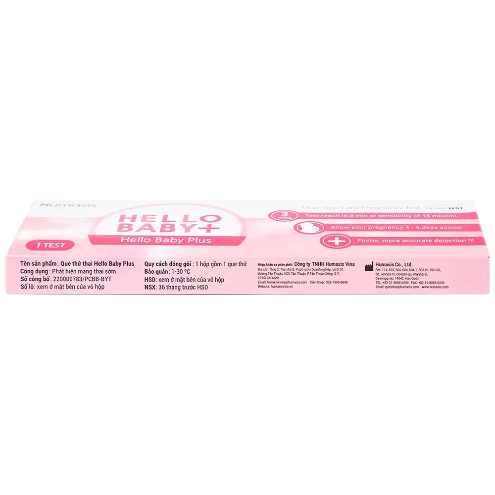 Hình ảnh Que thử thai Hello Baby Plus Humasis cho kết quả nhanh trong 3 phút (1 que) 