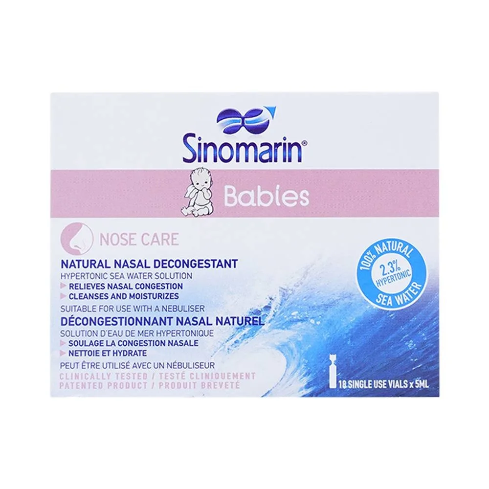 Hình ảnh Dung dịch Sinomarin Babies giảm nghẹt mũi bằng cách làm giảm phù nề niêm mạc mũi (18 ống x 5ml)