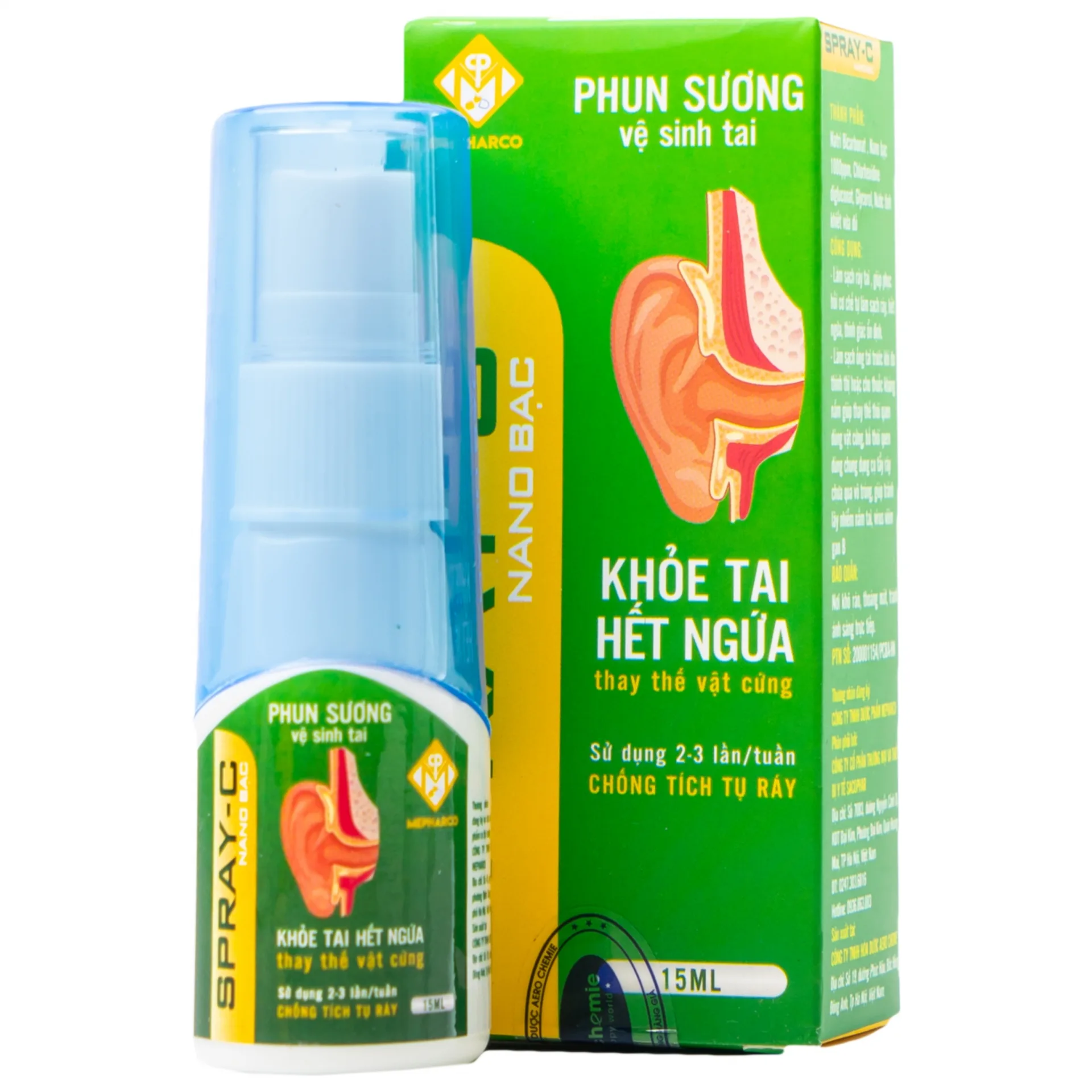 Hình ảnh Phun sương vệ sinh tai Spray-C Nano Bạc Aero Chemie làm sạch ráy tai, phục hồi cơ chế tự làm sạch ráy (15ml)