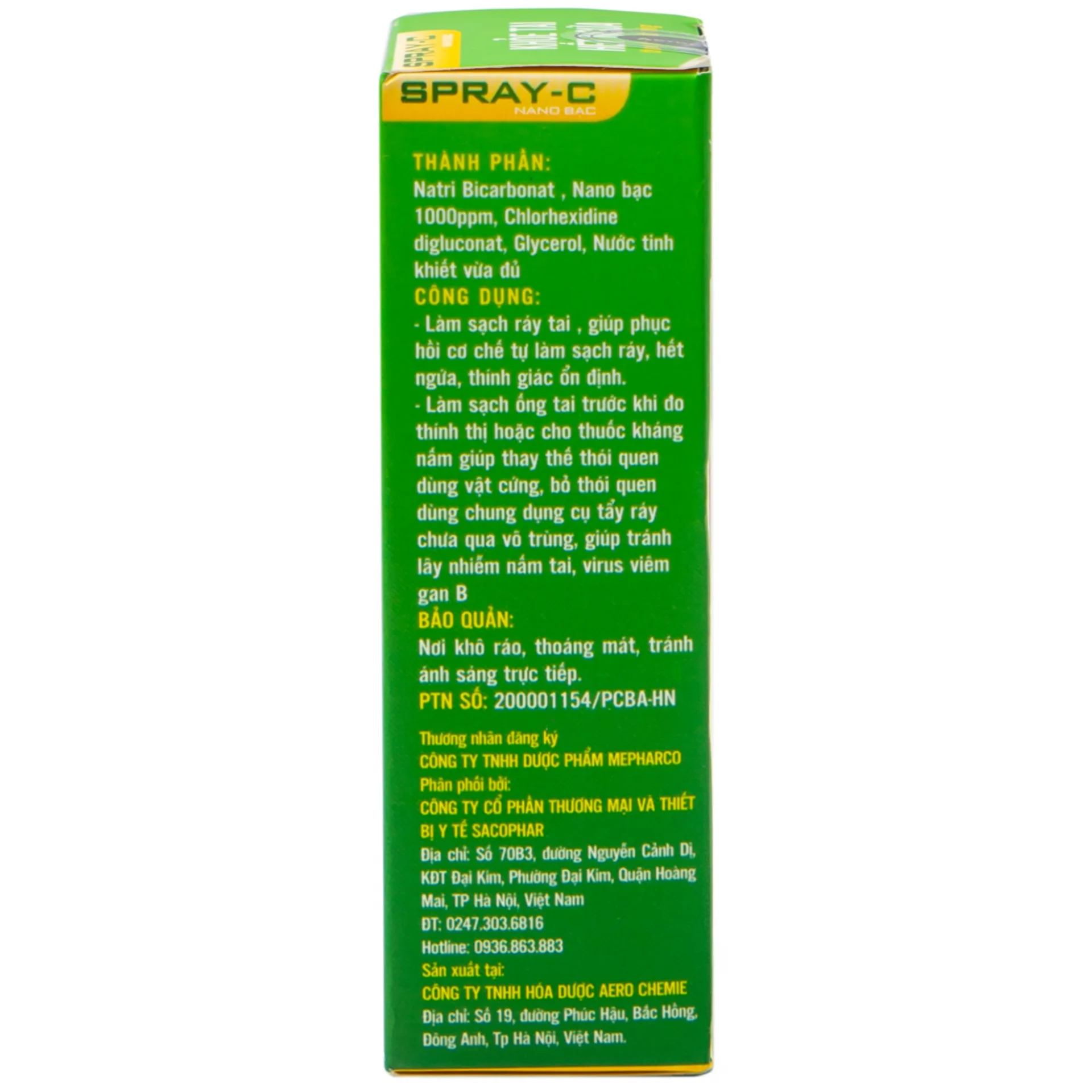 Hình ảnh Phun sương vệ sinh tai Spray-C Nano Bạc Aero Chemie làm sạch ráy tai, phục hồi cơ chế tự làm sạch ráy (15ml)