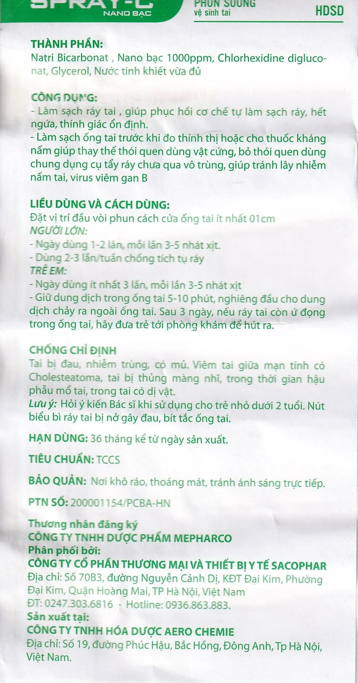Hình ảnh Phun sương vệ sinh tai Spray-C Nano Bạc Aero Chemie làm sạch ráy tai, phục hồi cơ chế tự làm sạch ráy (15ml)