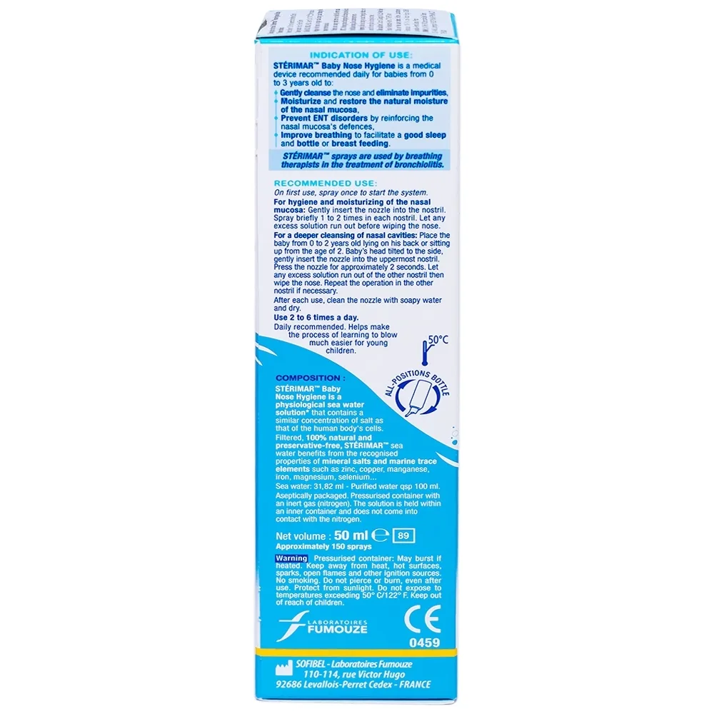 Hình ảnh Dung dịch xịt mũi Stérimar Nose Hygiene Baby 50ml loại bỏ bụi bẩn niêm mạc mũi cho trẻ từ 0 - 3 tuổi