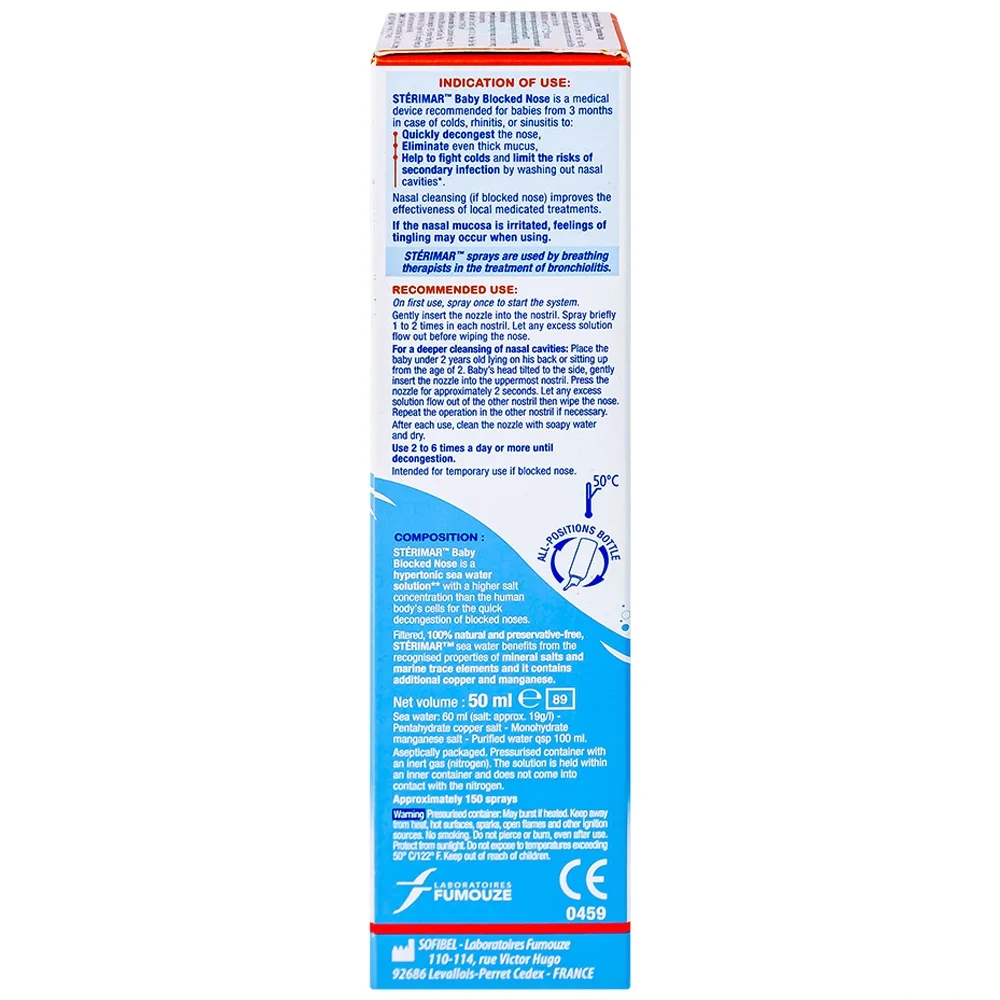 Hình ảnh Dung dịch xịt mũi Stérimar Blocked Nose Baby 50ml làm sạch, loại bỏ bụi bẩn niêm mạc mũi cho trẻ từ 3 tháng - 3 tuổi