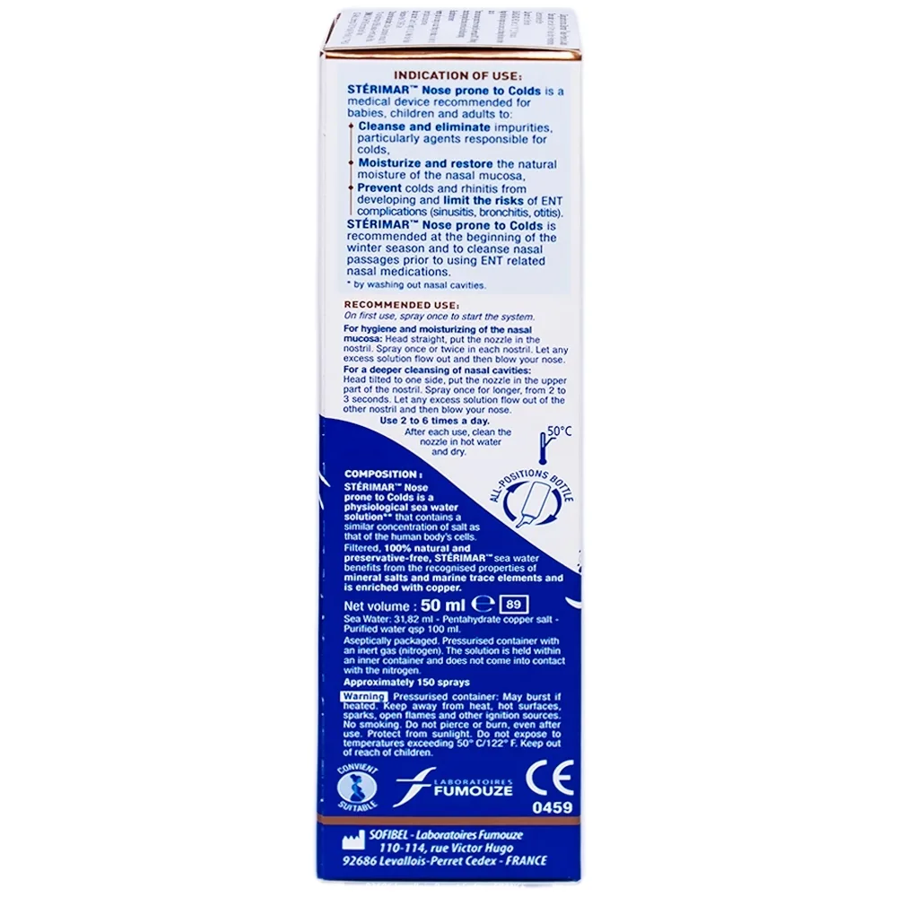Hình ảnh Dung dịch xịt mũi Stérimar Nose Prone To Colds 50ml làm sạch, loại bỏ bụi bẩn niêm mạc mũi cho trẻ từ 6 tháng - người lớn