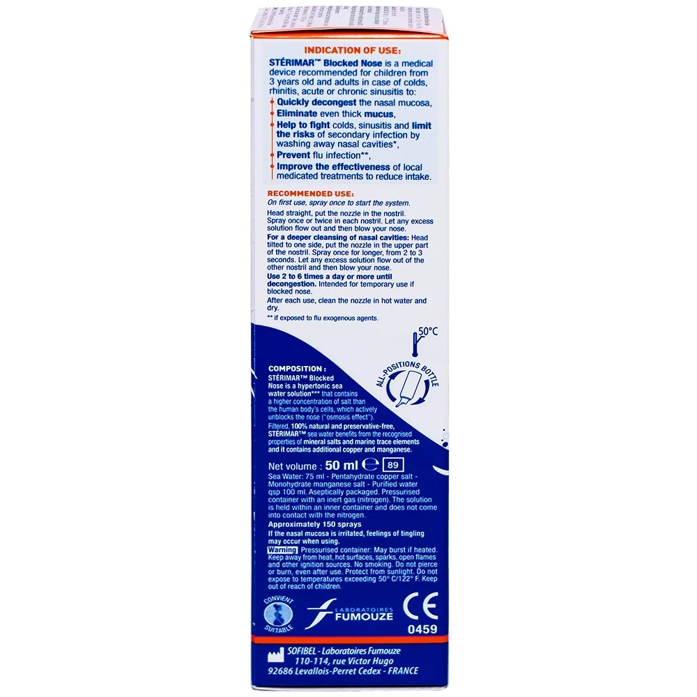 Hình ảnh Dung dịch xịt mũi Stérimar Nez Bouché Blocked Nose 50ml làm sạch, loại bỏ bụi bẩn dành cho trẻ từ 3 tuổi - người lớn