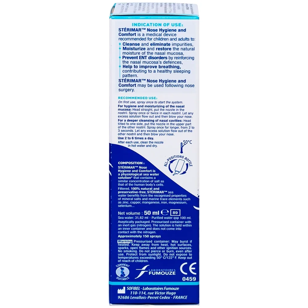 Hình ảnh Dung dịch xịt mũi Stérimar Nose Hygiene And Comfor 50ml loại bỏ bụi bẩn niêm mạc mũi cho trẻ từ 3 tuổi - người lớn