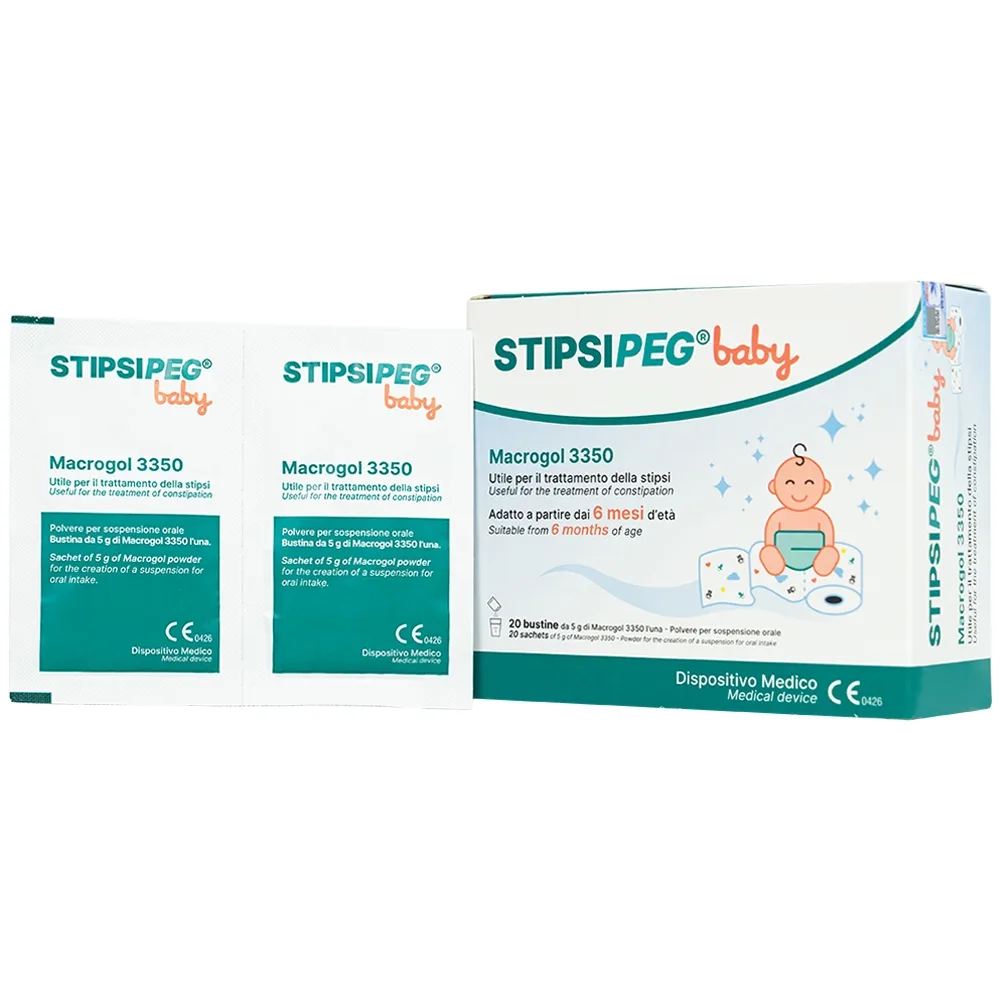 Hình ảnh Bột nhuận tràng Stipsipeg Baby Macrogol 3350 giảm táo bón cho trẻ từ 6 tháng tuổi (20 gói x 5g)