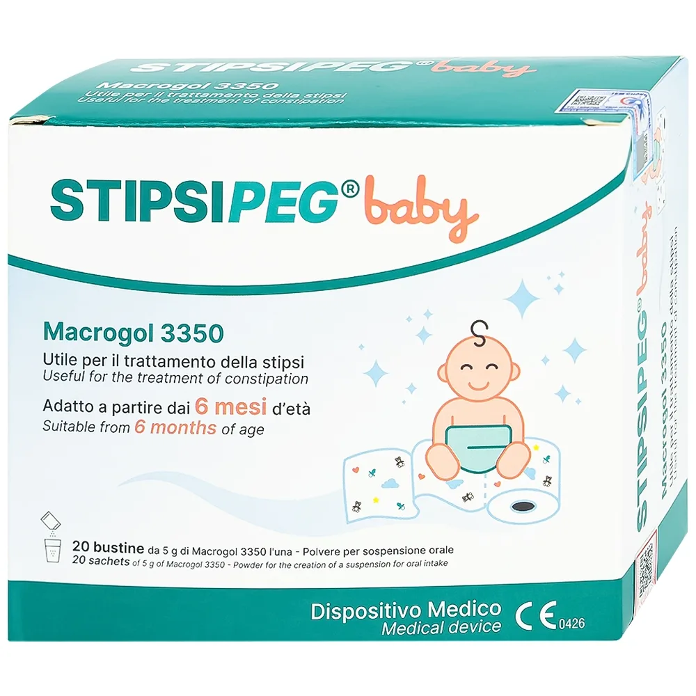 Hình ảnh Bột nhuận tràng Stipsipeg Baby Macrogol 3350 giảm táo bón cho trẻ từ 6 tháng tuổi (20 gói x 5g)